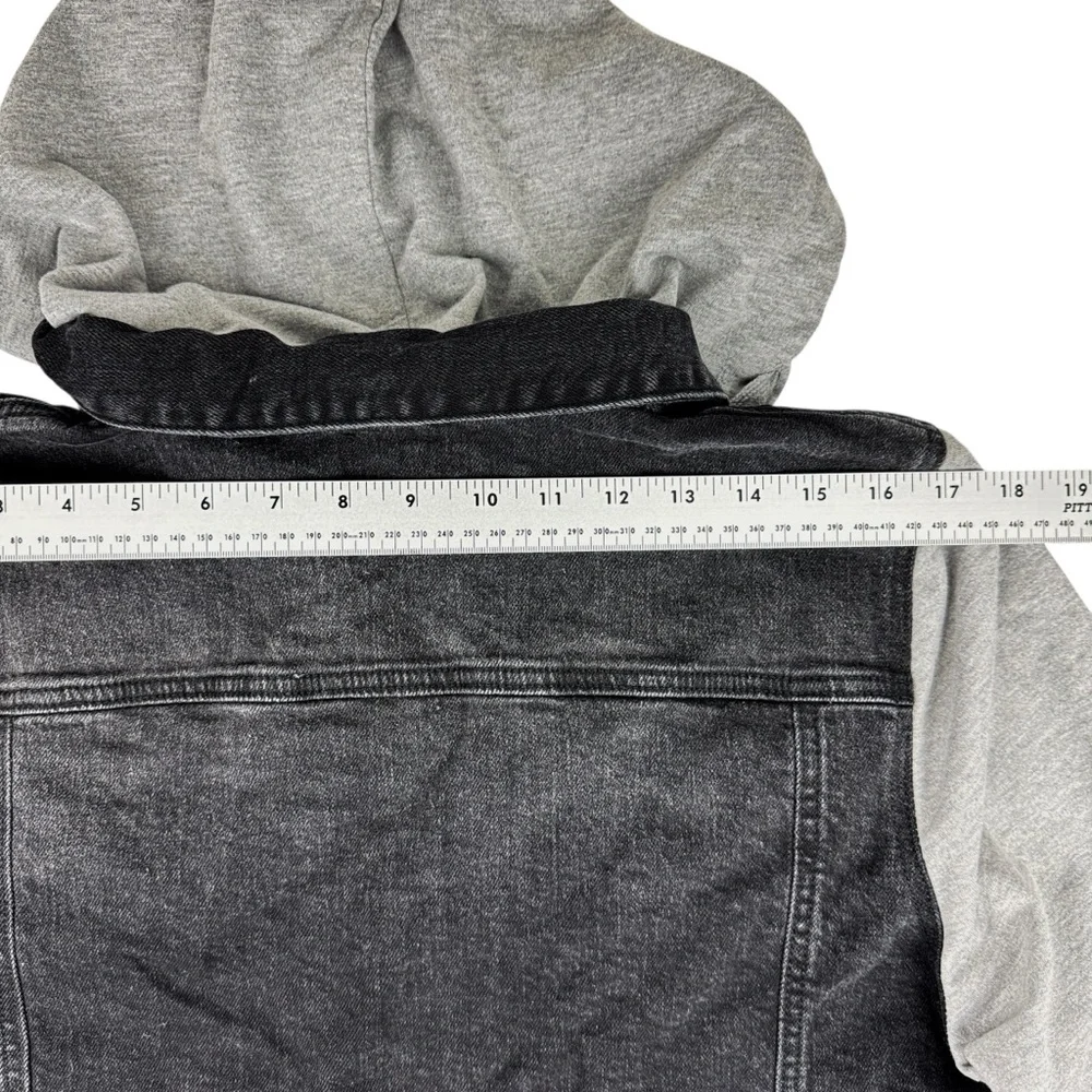 Risen Layered Denim Jacket Removable Hood Womens 2XL Black Distressed Gray Terry